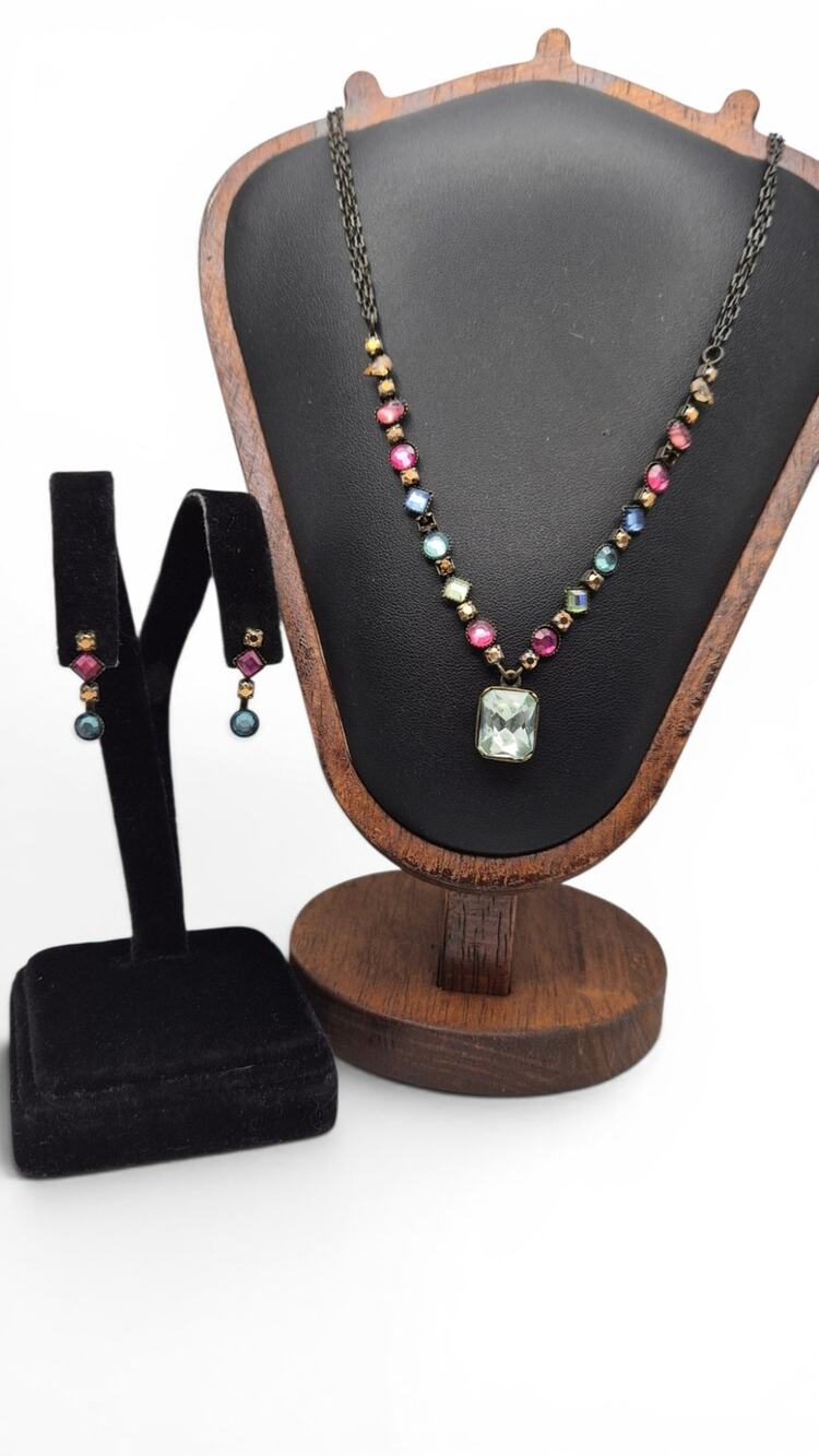 Vintage Avon SP Multi Color Rhinestone Necklace & Drop Earrings